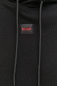 Бавовняна кофта HUGO чоловіча колір чорний з капюшоном однотонна (3218439)
