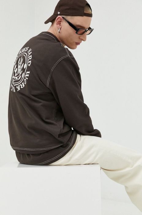 Бавовняна кофта Dickies чоловіча колір коричневий з аплікацією (3090421)