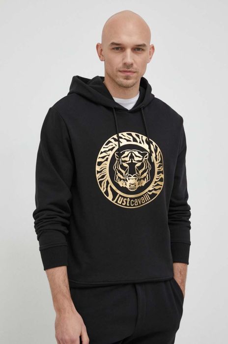 Кофта Just Cavalli чоловіча колір золотий з капюшоном з принтом