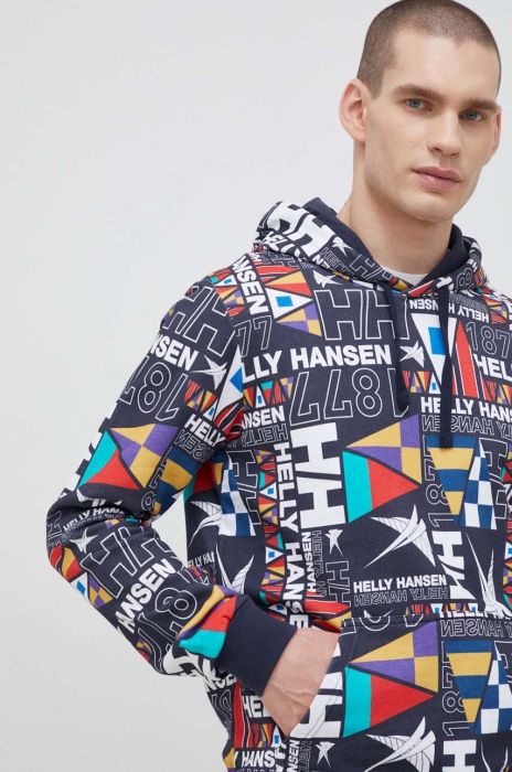 Бавовняна кофта Helly Hansen чоловіча з капюшоном візерунок колір барвистий