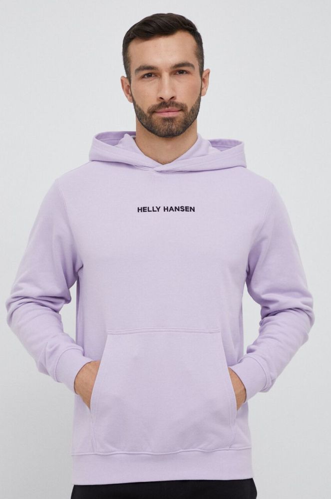 Кофта Helly Hansen чоловіча колір фіолетовий з капюшоном з аплікацією 53924-699