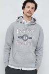 Кофта Gant чоловіча колір сірий з капюшоном з принтом