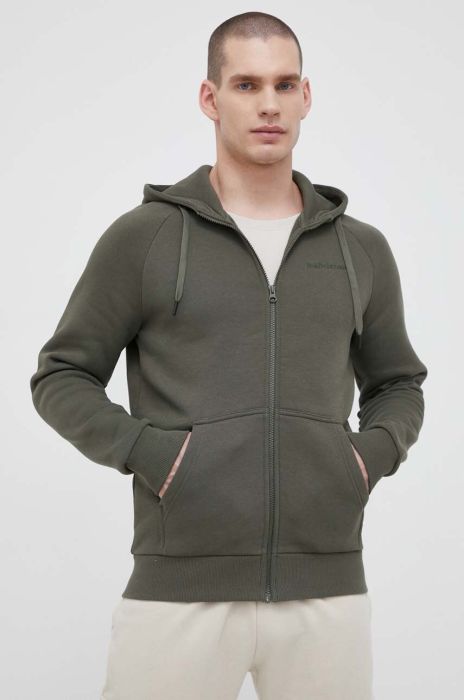 Кофта Peak Performance чоловіча колір зелений з капюшоном однотонна (3216429)