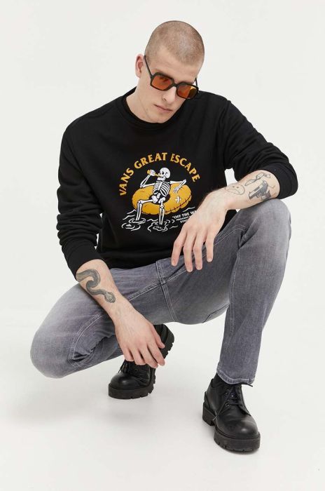Бавовняна кофта Vans чоловіча колір чорний з принтом VN0006F0BLK1-BLACK