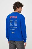 Бавовняна кофта Lacoste x Netflix чоловіча колір синій візерунок SH7717-JQ0