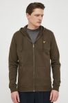 Бавовняна кофта Lyle & Scott чоловіча колір зелений з капюшоном однотонна