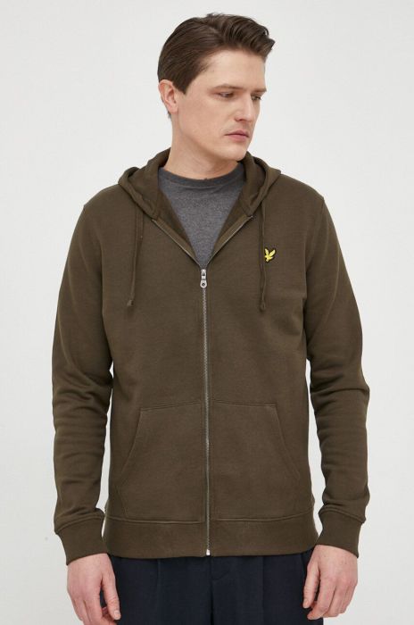 Бавовняна кофта Lyle & Scott чоловіча колір зелений з капюшоном однотонна