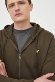Бавовняна кофта Lyle & Scott чоловіча колір зелений з капюшоном однотонна