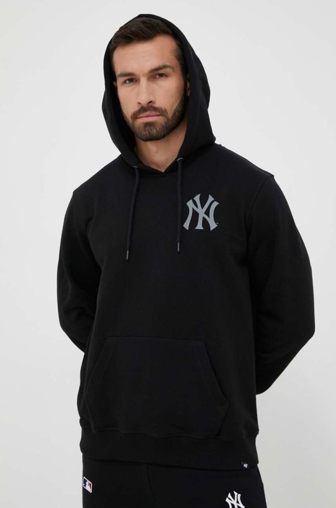 Кофта 47brand MLB New York Yankees чоловіча колір чорний з капюшоном з принтом (3283818)
