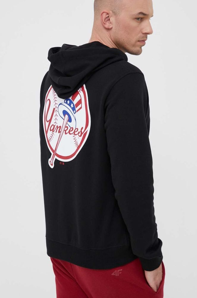 Кофта 47brand MLB New York Yankees чоловіча колір чорний з капюшоном з принтом (3259226)