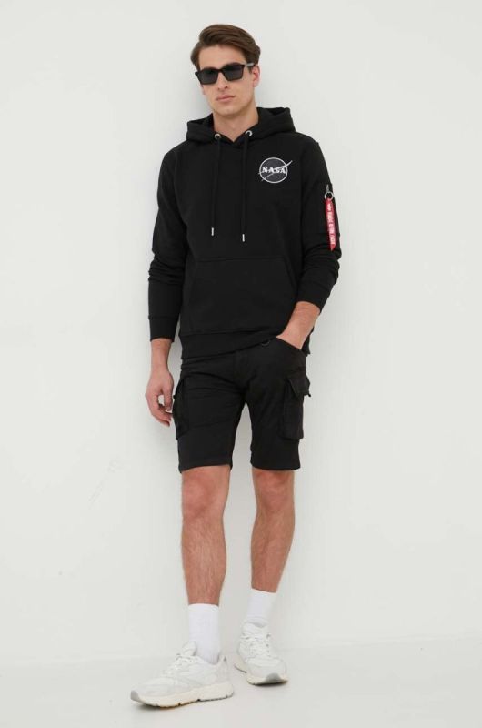 Кофта Alpha Industries x Nasa чоловіча колір чорний з капюшоном з принтом фото 2