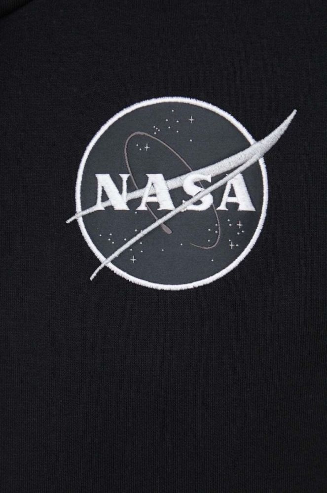 Кофта Alpha Industries x Nasa чоловіча колір чорний з капюшоном з принтом фото 6