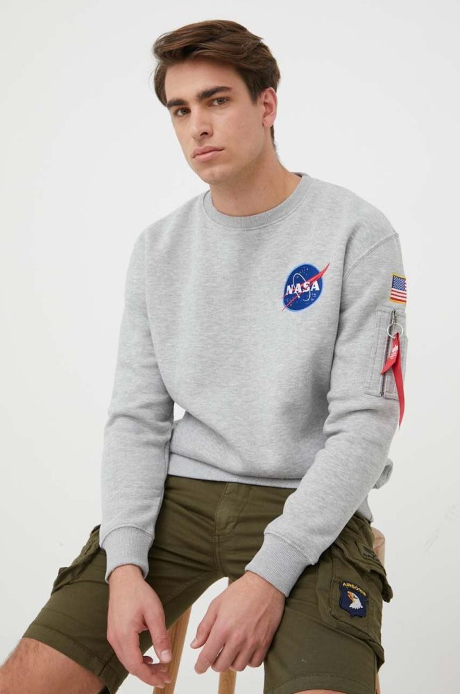 Кофта Alpha Industries чоловіча колір сірий з принтом 178307.17-GreyHeathe