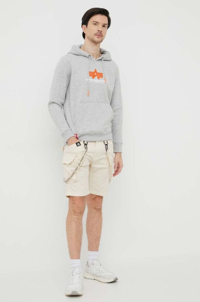 Кофта Alpha Industries чоловіча колір сірий з капюшоном з принтом фото 2