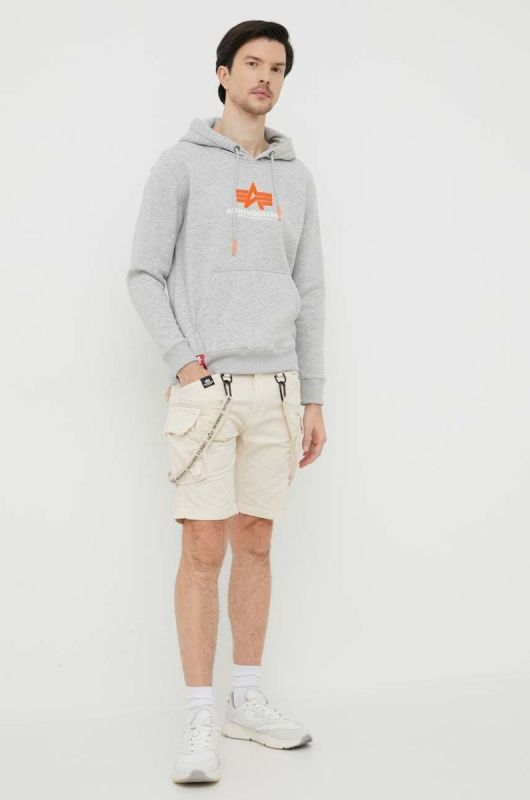 Кофта Alpha Industries чоловіча колір сірий з капюшоном з принтом фото 2