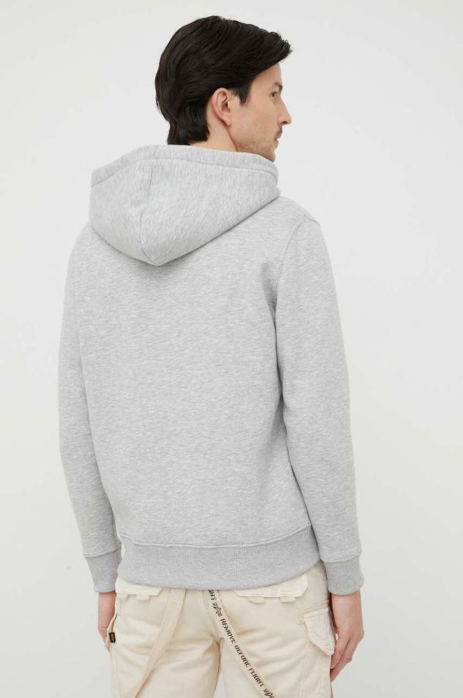 Кофта Alpha Industries чоловіча колір сірий з капюшоном з принтом фото 3
