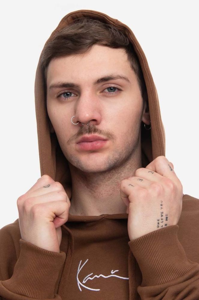 Кофта Karl Kani чоловіча колір коричневий з капюшоном з принтом 6021502-brown фото 4