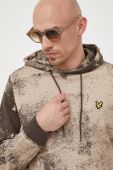 Бавовняна кофта Lyle & Scott чоловіча колір коричневий з капюшоном візерунок