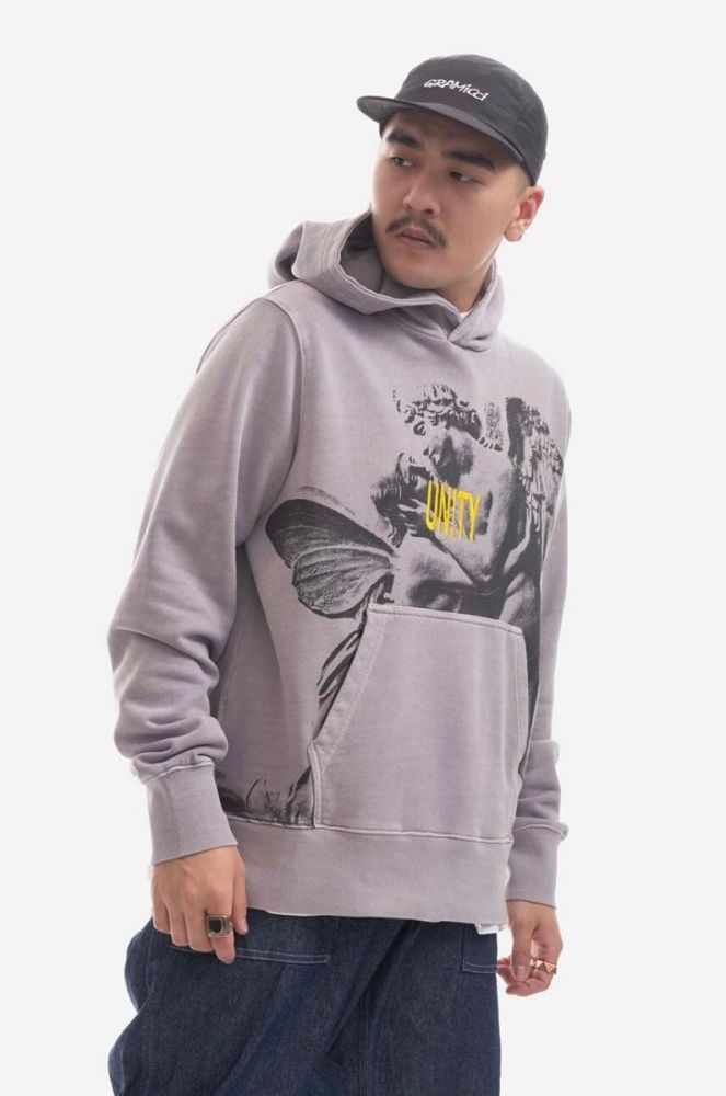 Бавовняна кофта KSUBI чоловіча колір сірий з капюшоном з принтом MPS23FL014-grey фото 8