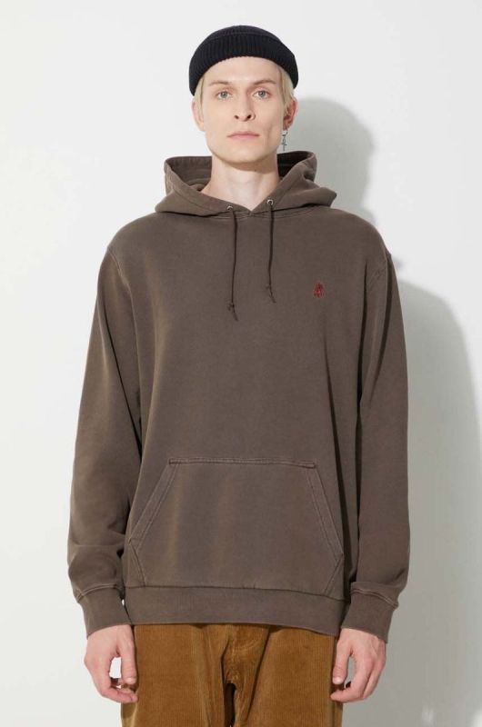 Бавовняна кофта Gramicci One Point Hooded Sweatshirt чоловіча колір коричневий з капюшоном однотонна