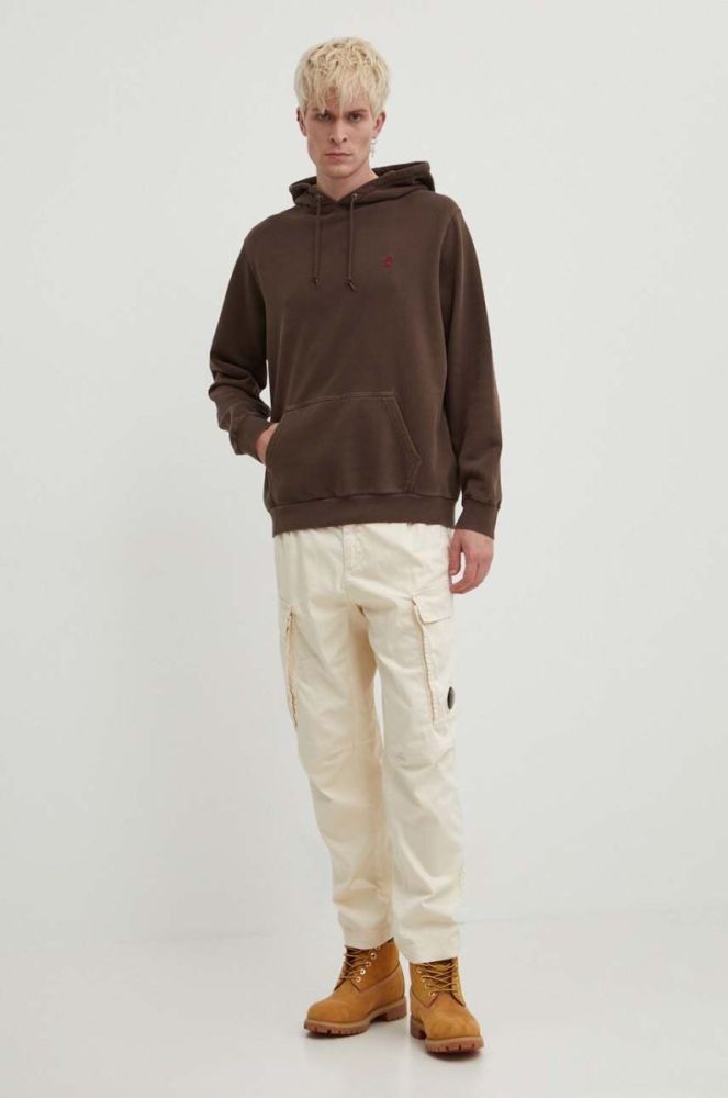 Бавовняна кофта Gramicci One Point Hooded Sweatshirt чоловіча колір коричневий з капюшоном однотонна фото 2