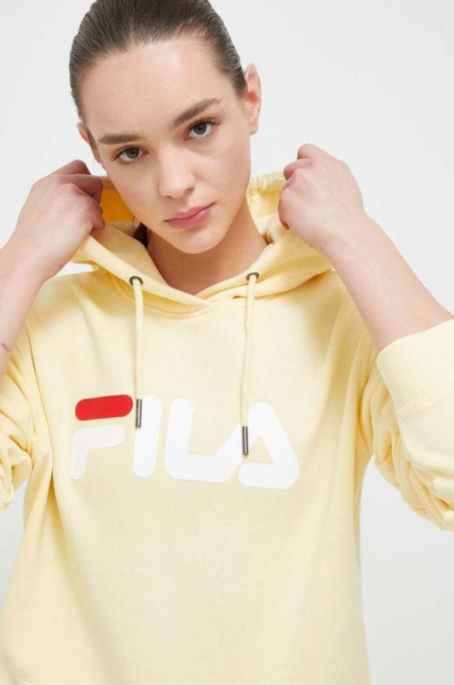 Кофта Fila колір жовтий з капюшоном з принтом фото 3