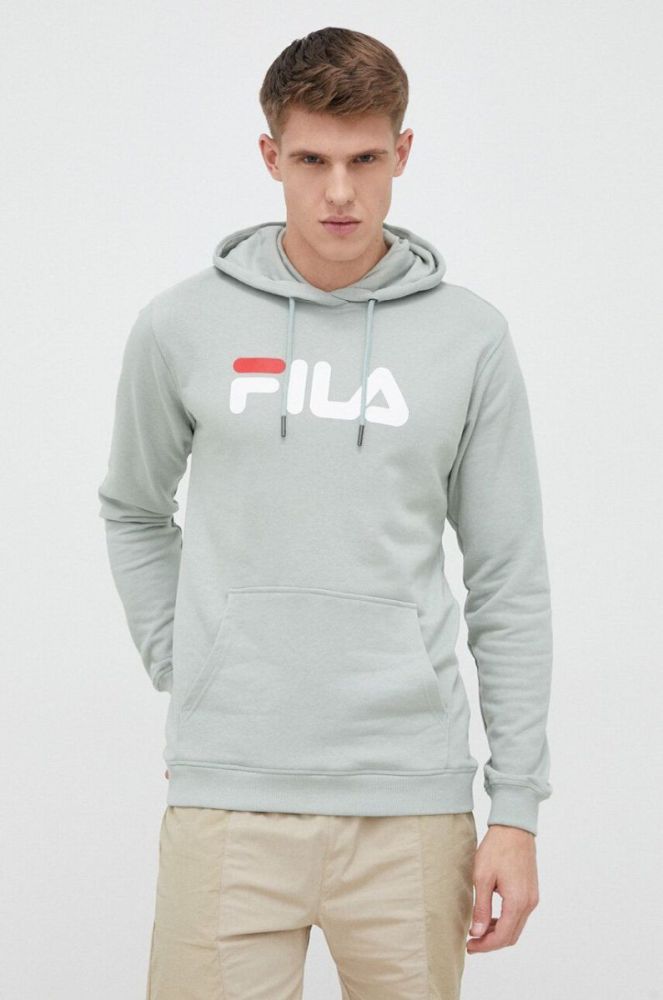 Кофта Fila колір зелений з капюшоном з принтом фото 8