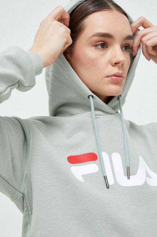 Кофта Fila колір зелений з капюшоном з принтом фото 9