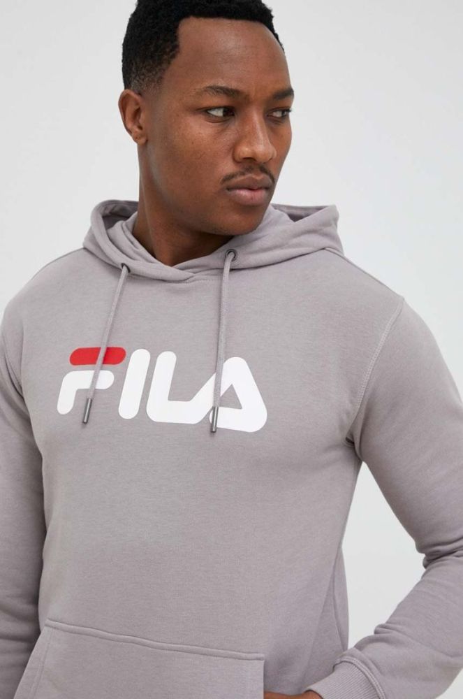 Кофта Fila колір сірий з капюшоном з принтом фото 6