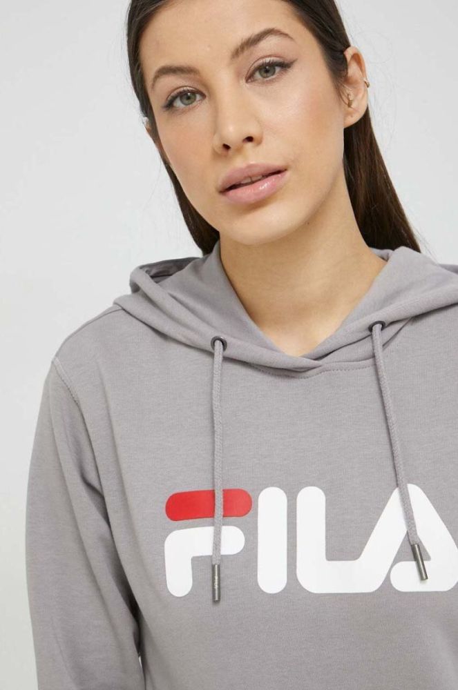 Кофта Fila колір сірий з капюшоном з принтом фото 9