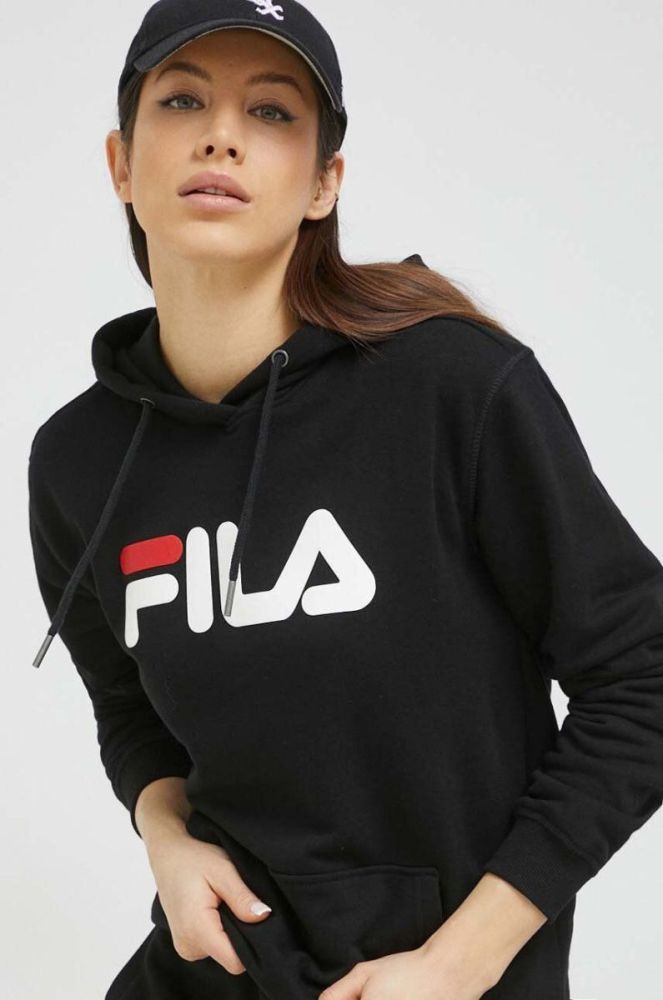 Кофта Fila колір чорний з капюшоном з принтом фото 3