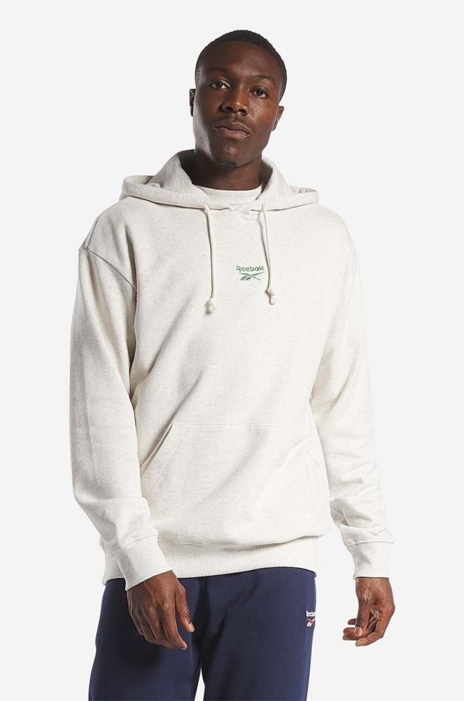 Бавовняна кофта Reebok Classic Small Vector Hoodie колір бежевий з капюшоном меланж HS7152-CHAMEL