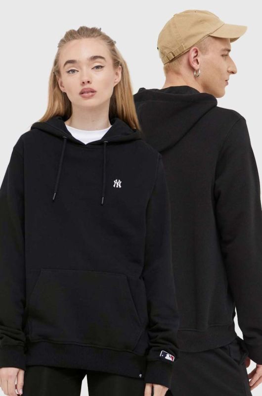 Кофта 47brand MLB New York Yankees колір чорний з капюшоном з аплікацією