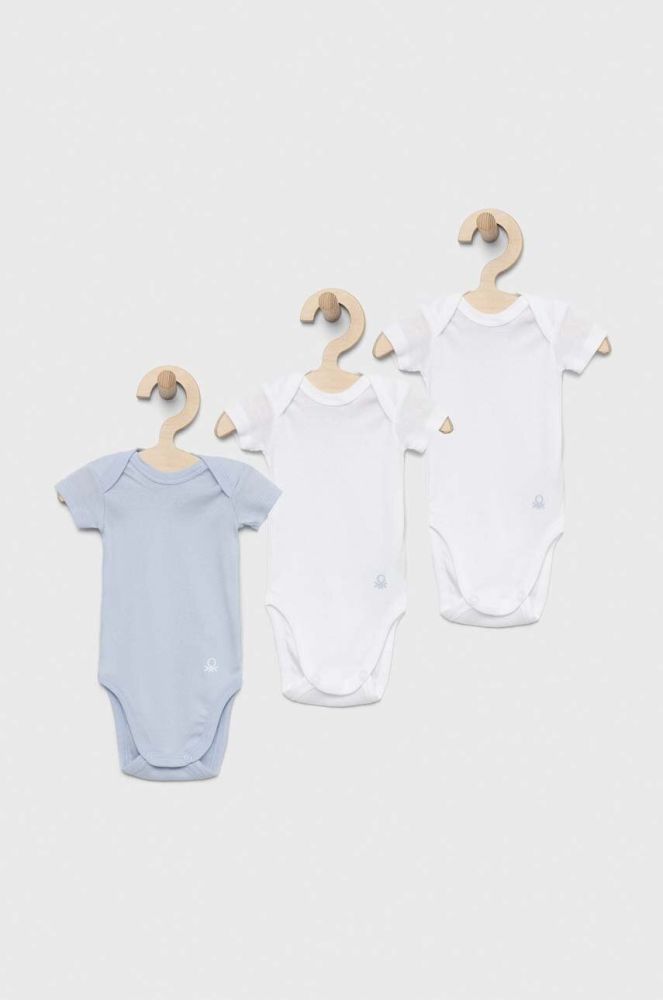 Дитяче бавовняне боді United Colors of Benetton 3-pack колір блакитний (3035540)