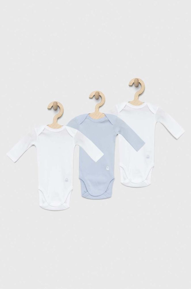 Дитяче бавовняне боді United Colors of Benetton 3-pack колір блакитний (3043536)