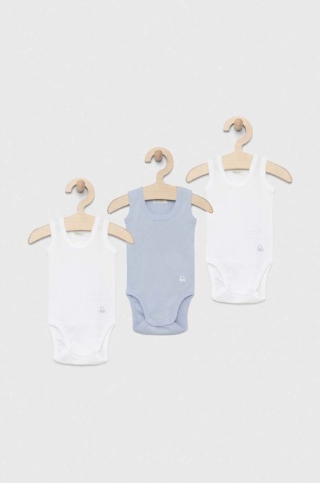 Дитяче бавовняне боді United Colors of Benetton 3-pack колір блакитний (3035555) Дитяче бавовняне боді United Colors of Benetton 3-pack колір блакитний (3035555)