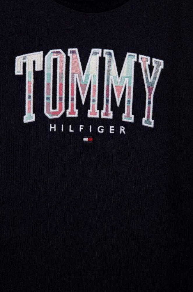 Дитячий бавовняний лонгслів Tommy Hilfiger колір синій з аплікацією фото 3