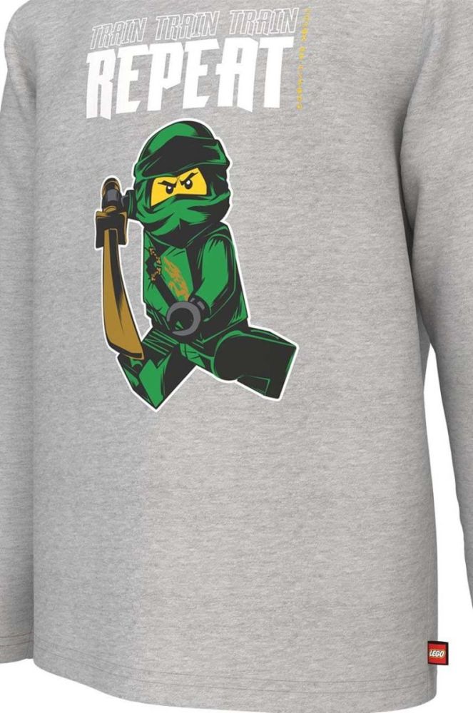 Дитячий бавовняний лонгслів Lego x Ninjago колір сірий з принтом фото 3