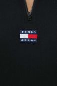 Бавовняний лонгслів Tommy Jeans колір чорний з коміром