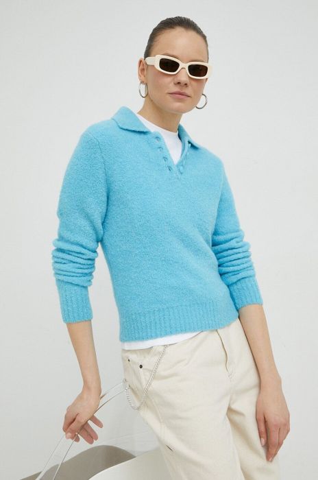 Вовняний светр Samsoe Samsoe жіночий колір блакитний