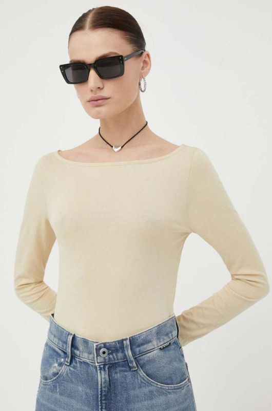 Бавовняний лонгслів G-Star Raw колір бежевий (3219493)