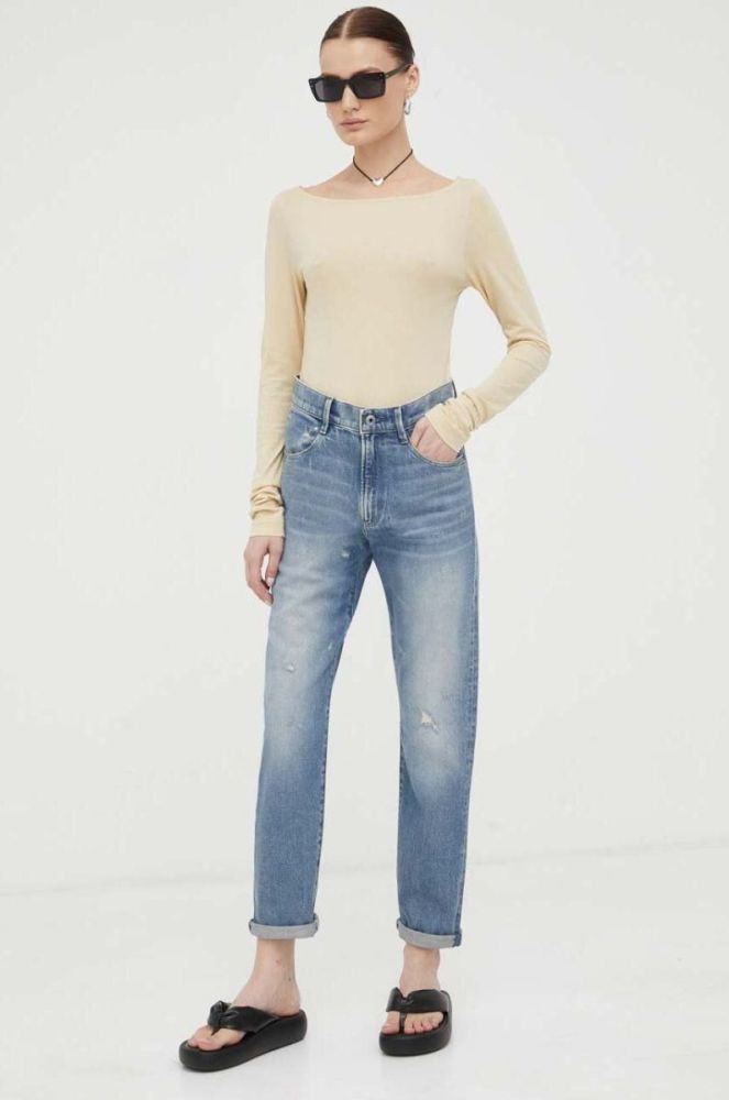 Бавовняний лонгслів G-Star Raw колір бежевий (3219493) фото 2
