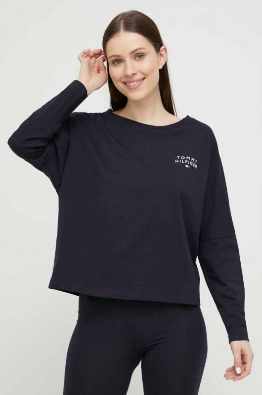 Бавовняний лонгслів лаунж Tommy Hilfiger колір синій фото 2