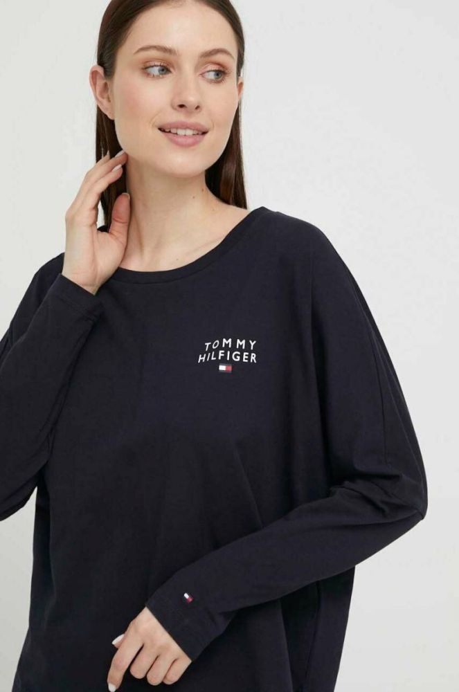 Бавовняний лонгслів лаунж Tommy Hilfiger колір синій фото 4