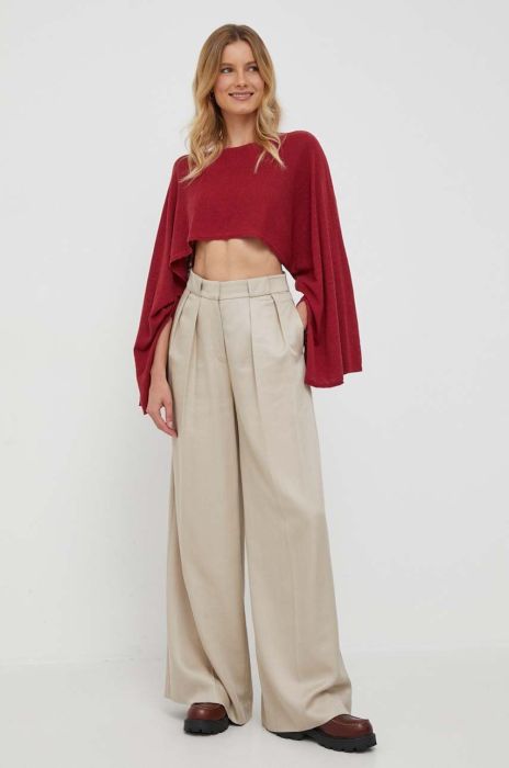 Лонгслів з домішкою шовку United Colors of Benetton колір бордовий