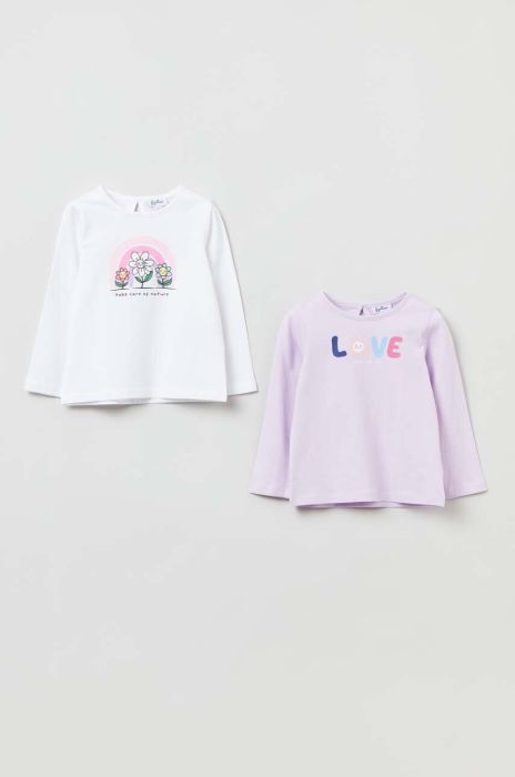 Бавовняний лонгслів для немовлят OVS 2-pack колір фіолетовий Бавовняний лонгслів для немовлят OVS 2-pack колір фіолетовий