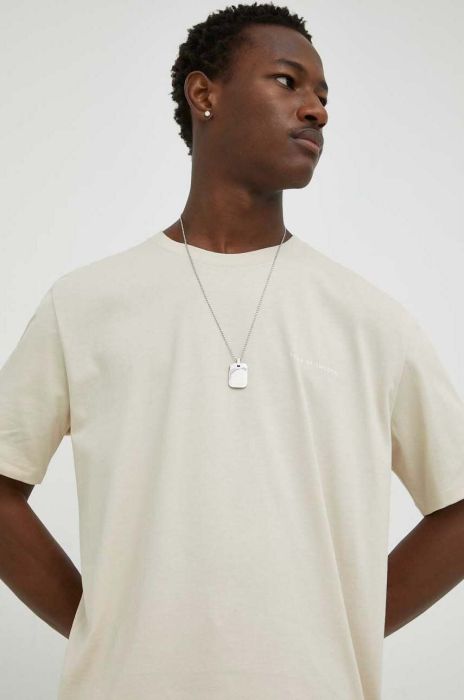 Бавовняна футболка Tiger Of Sweden колір бежевий з принтом