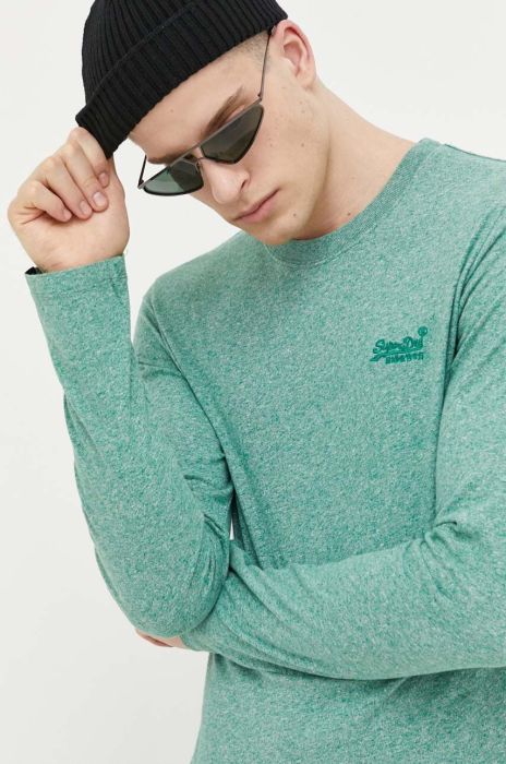 Бавовняний лонгслів Superdry колір бірюзовий з принтом