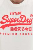 Бавовняний лонгслів Superdry колір бежевий з принтом