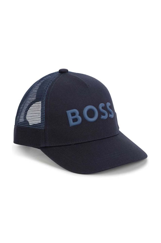 Дитяча бавовняна шапка BOSS колір синій з принтом (3197053)